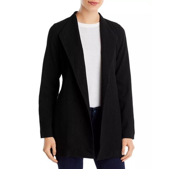 $298 Eileen Fisher Women's Black Open Front Waffle Knit Lapel Jacket Size XL - Picture 1 of 6